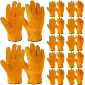 12 Pairs Leather Work Gloves Flexible Grip Gardening Gloves Thorn Proof Cut Resistant Cowhide Construction Gloves Men Women (Gold)