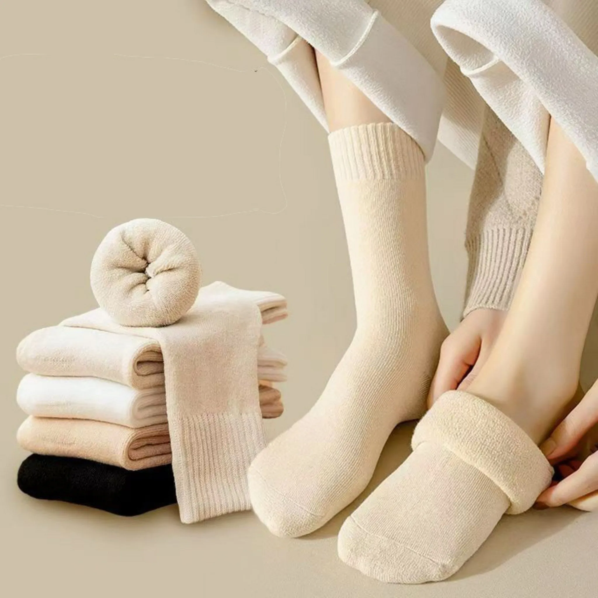 [5-Pair Set] Home Inbox Premium Women's Fleece Socks Winter Mid-Calf Thick Women's Socks - 🏆 #49 - Clothing/Accessories - Best of December