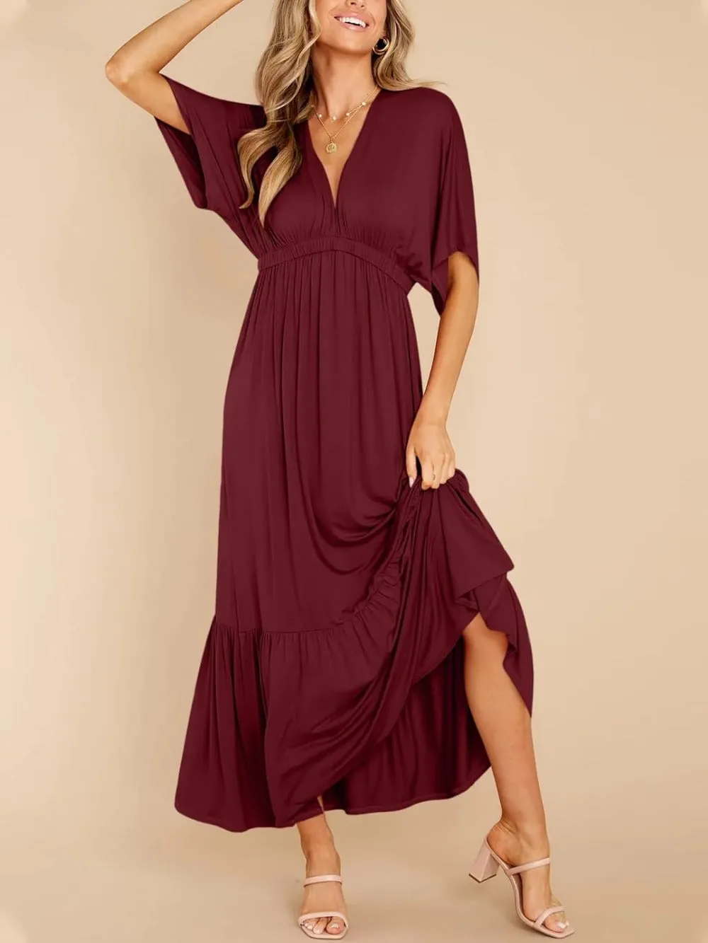 Batwing Sleeve High Waist Beach Maxi Dress