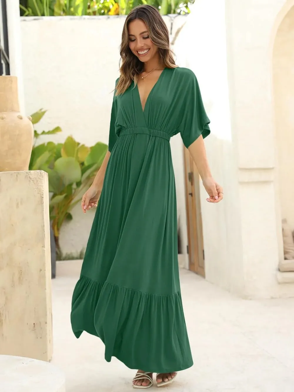 Batwing Sleeve High Waist Beach Maxi Dress