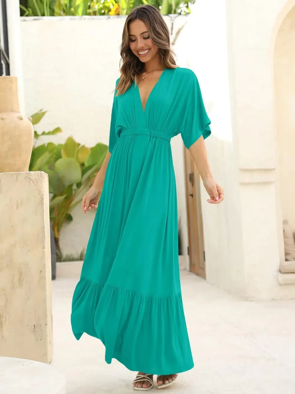 Batwing Sleeve High Waist Beach Maxi Dress