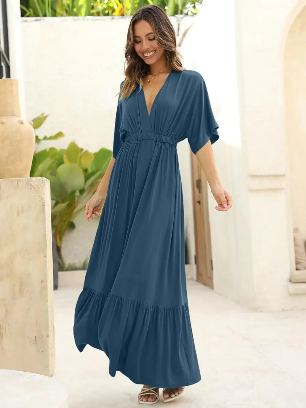 Batwing Sleeve High Waist Beach Maxi Dress