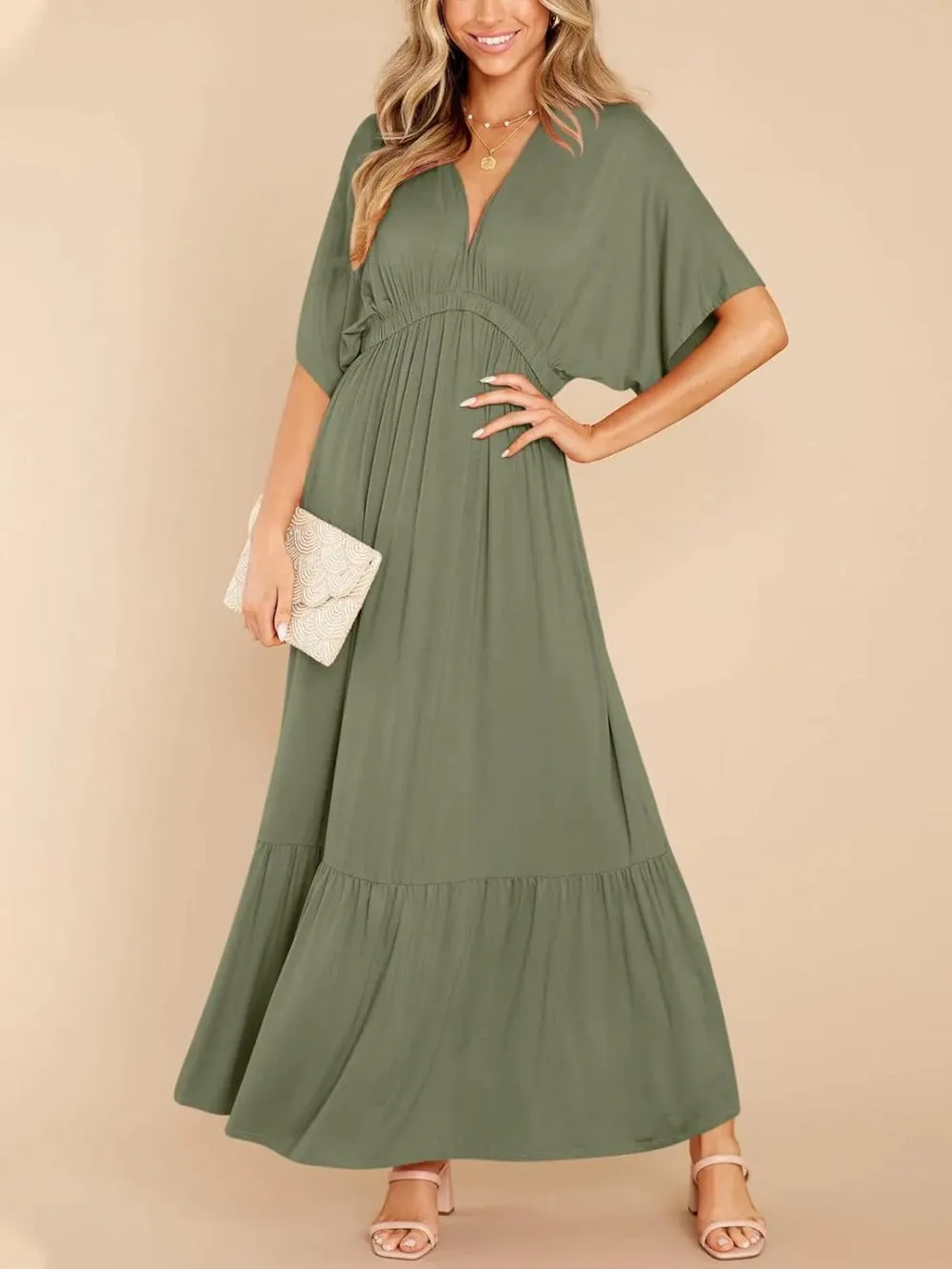 Batwing Sleeve High Waist Beach Maxi Dress
