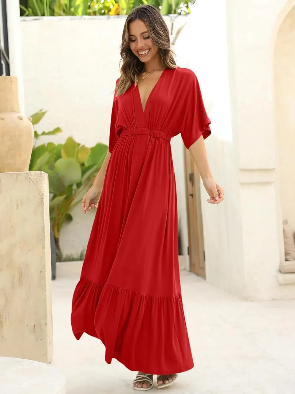 Batwing Sleeve High Waist Beach Maxi Dress