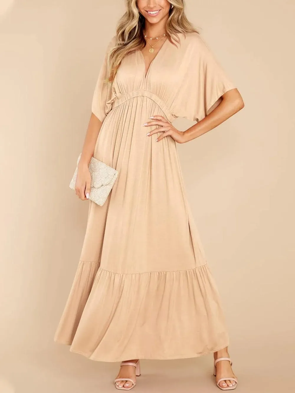Batwing Sleeve High Waist Beach Maxi Dress