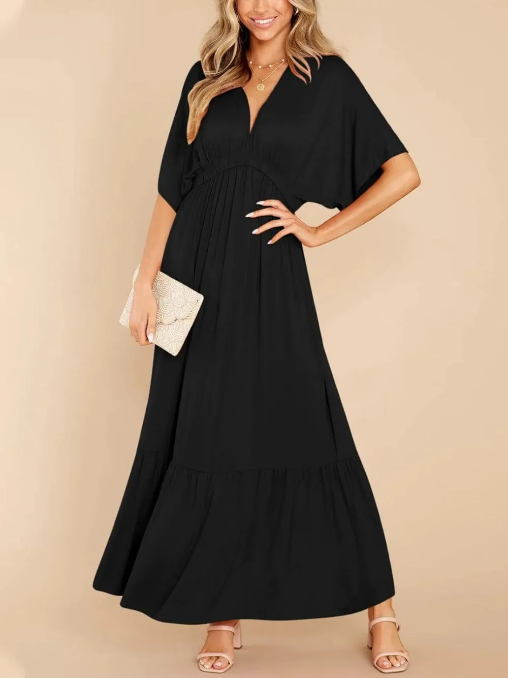 Batwing Sleeve High Waist Beach Maxi Dress