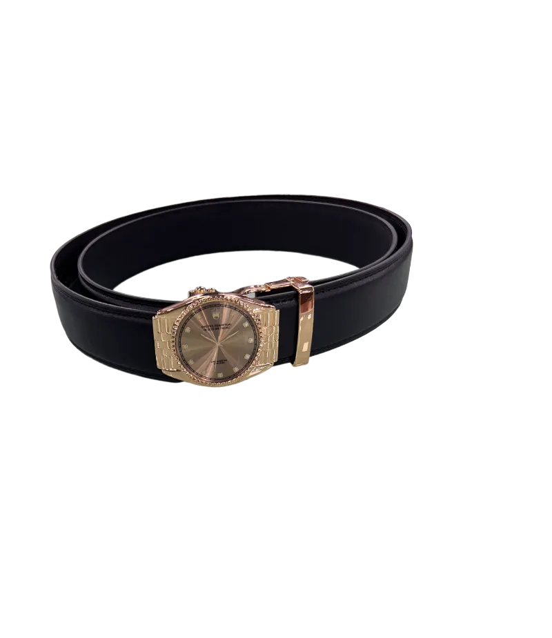 Black Belt Gold Watch Buckle Genuine Leather