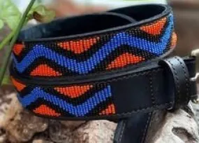 Blue and orange zigzag handmade beaded masai  maasai masaai leather belt with free shipping worldwide
