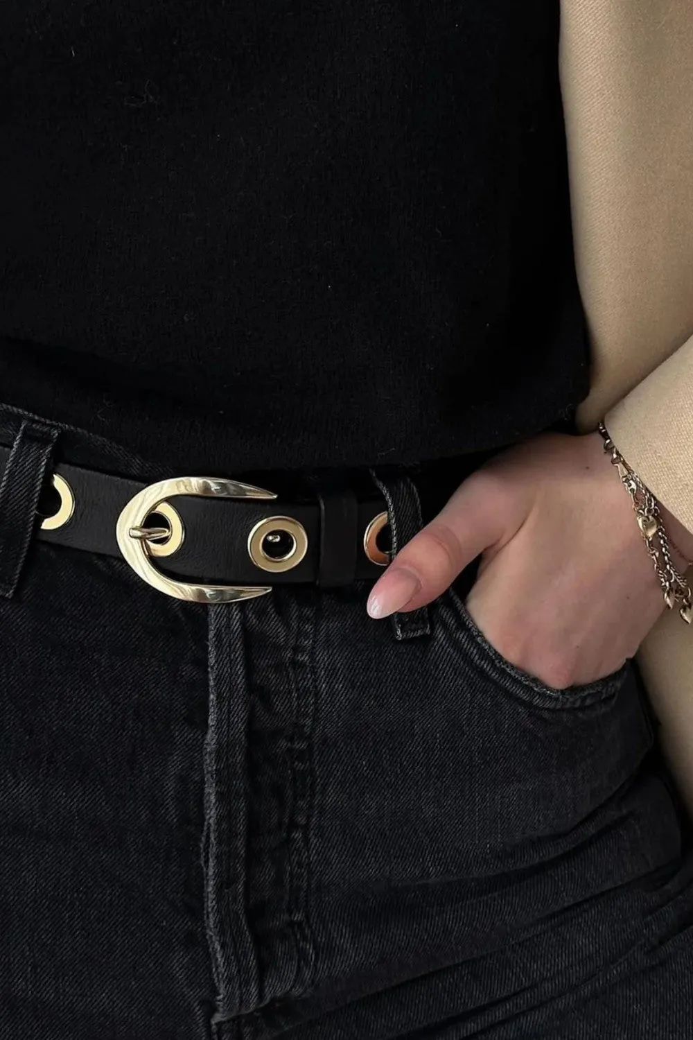 Brave Leather LTD Leah Napa Belt in Smooth Black - Gold