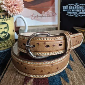 Brown Ostrich Print Leather Belt by Tony Lama  9347L