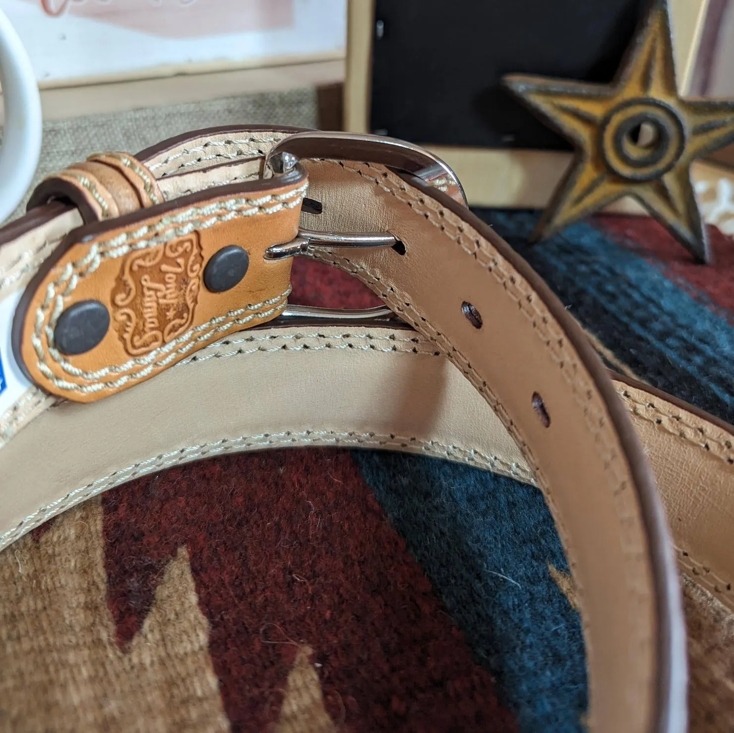 Brown Ostrich Print Leather Belt by Tony Lama  9347L