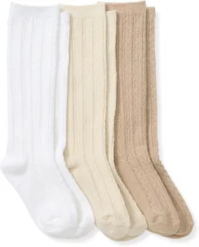 Burt's Bees Baby Baby Girls' Set of 3 Cable Knit Knee-high Organic Cotton Stockings Socks