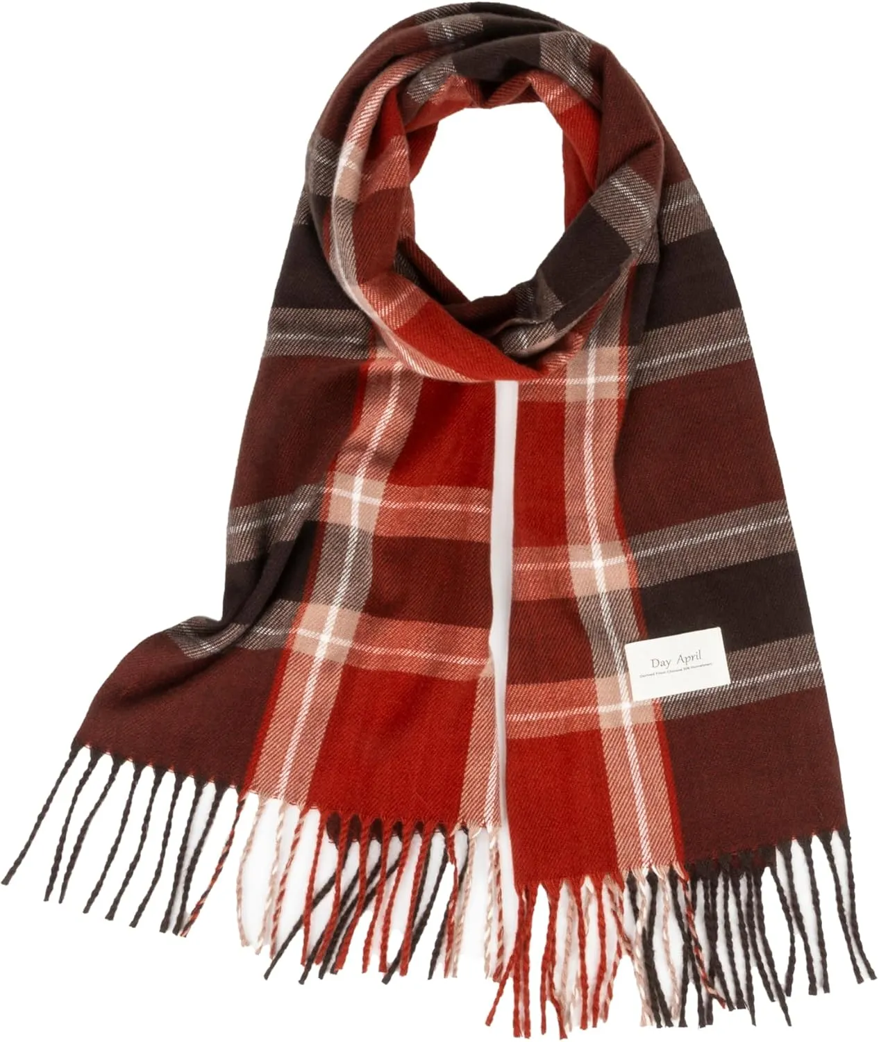 Cashmere Feel Fashion Red Plaid-Checkered Grid Scarf for Men Women Soft Long Tassels Shawl Neck Scarves Wraps for Winter