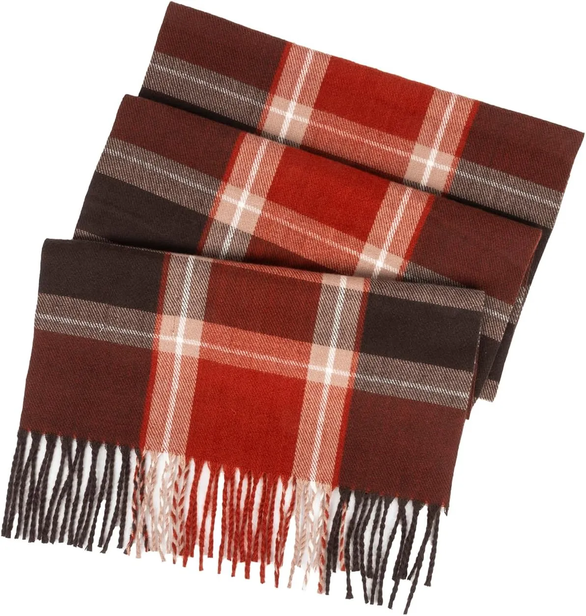 Cashmere Feel Fashion Red Plaid-Checkered Grid Scarf for Men Women Soft Long Tassels Shawl Neck Scarves Wraps for Winter