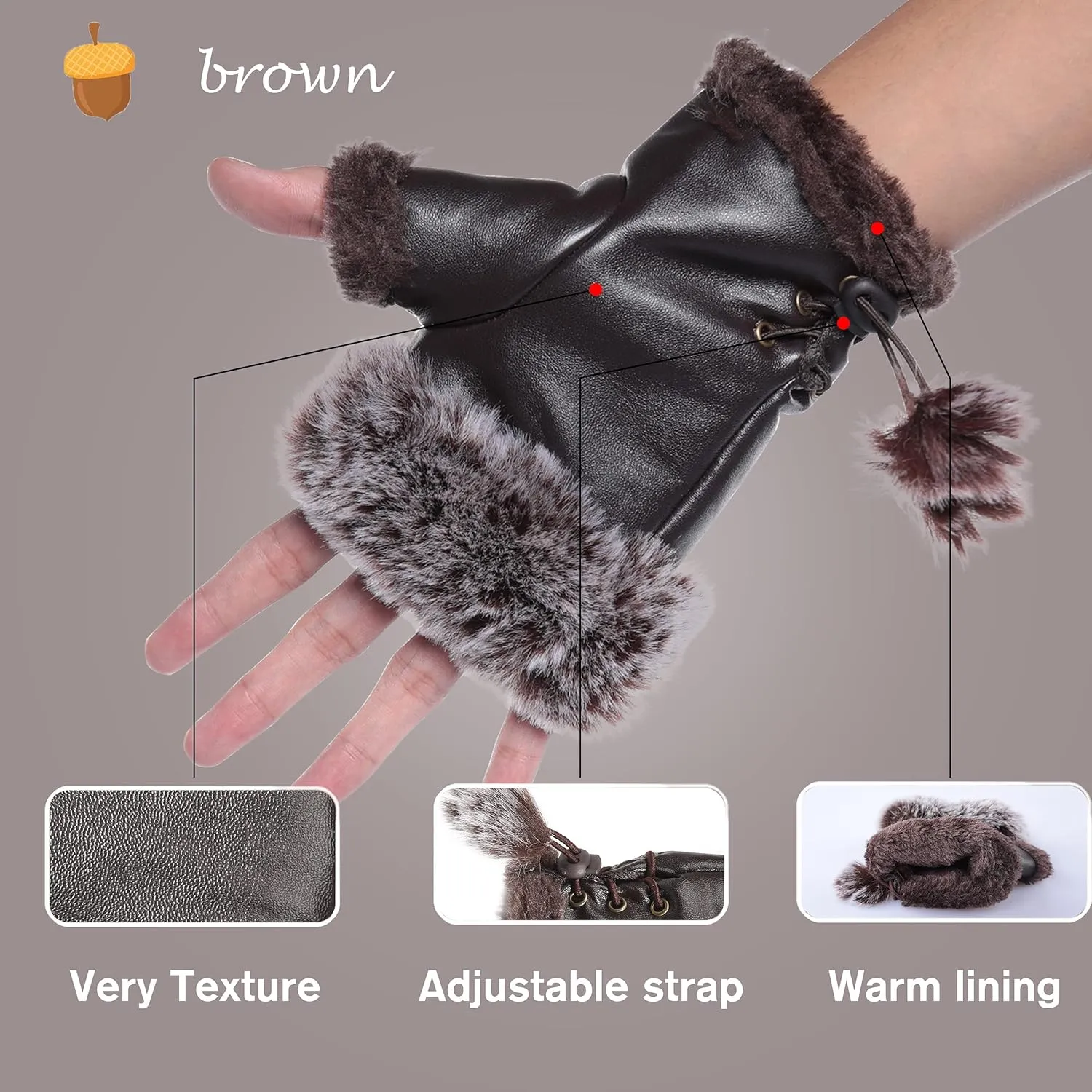 Cute Winter Gloves - Fuzzy Furry Faux Fur Lined, Warm Hands Warmer for Women