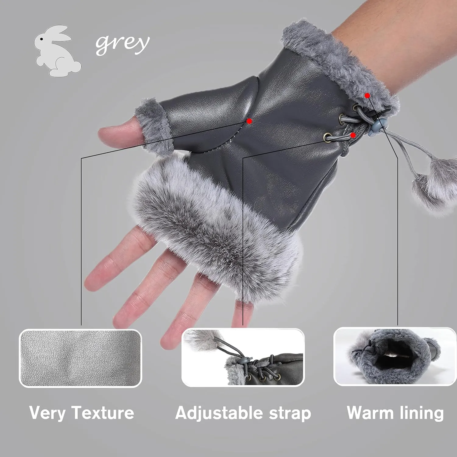 Cute Winter Gloves - Fuzzy Furry Faux Fur Lined, Warm Hands Warmer for Women