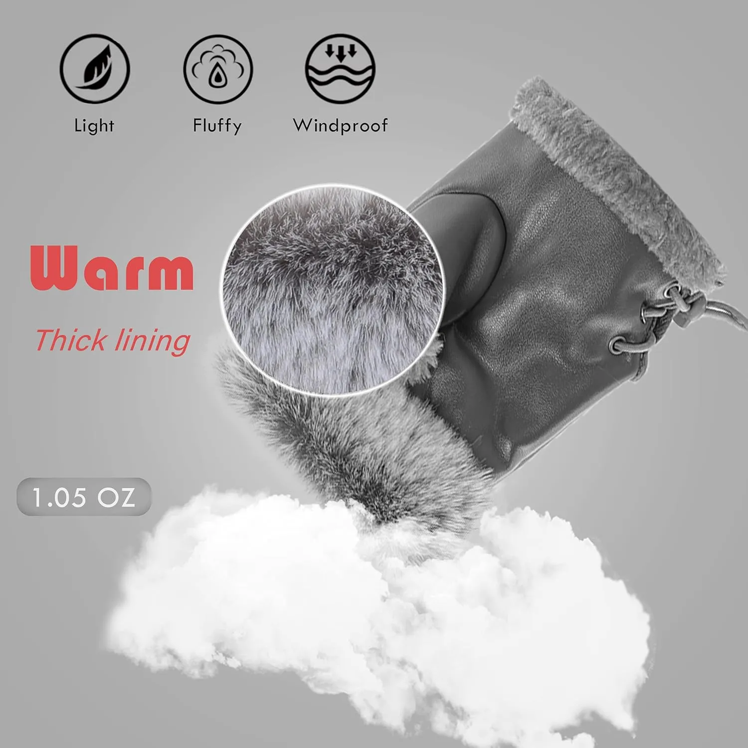 Cute Winter Gloves - Fuzzy Furry Faux Fur Lined, Warm Hands Warmer for Women