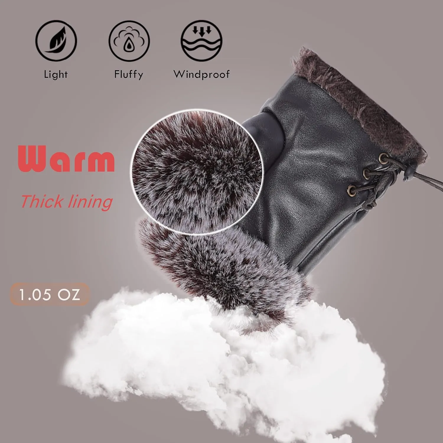 Cute Winter Gloves - Fuzzy Furry Faux Fur Lined, Warm Hands Warmer for Women