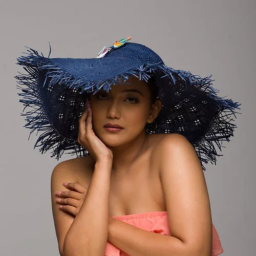 Damsel - Navy blue flowy sun hat with drama