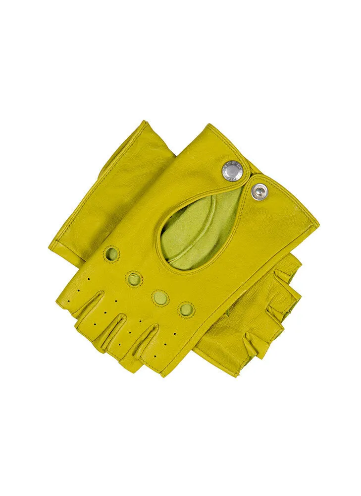 Dents Womens Fingerless Leather Driving Gloves in Lime