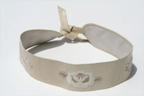 Embroidered leather belt - putty