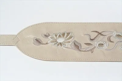 Embroidered leather belt - putty