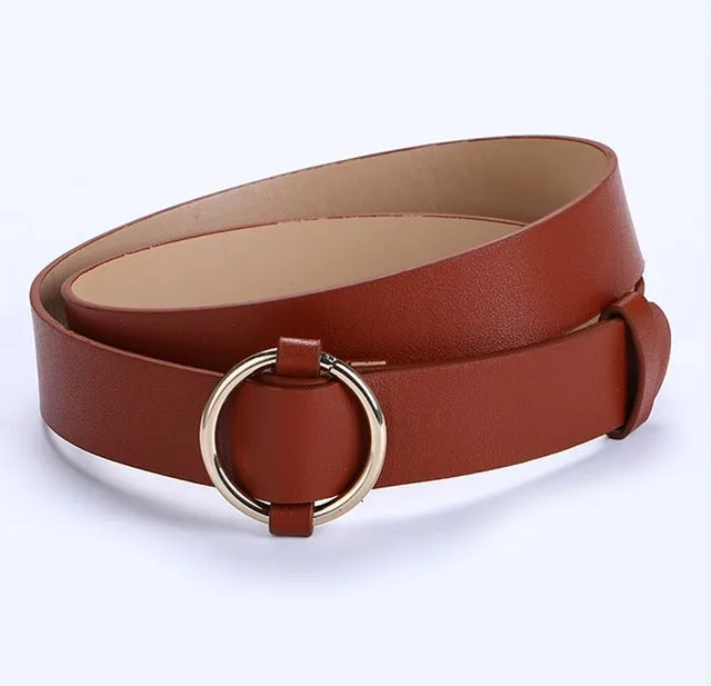 Fashion Simple Circle Pin Gold Buckles Wild  Belt  for women