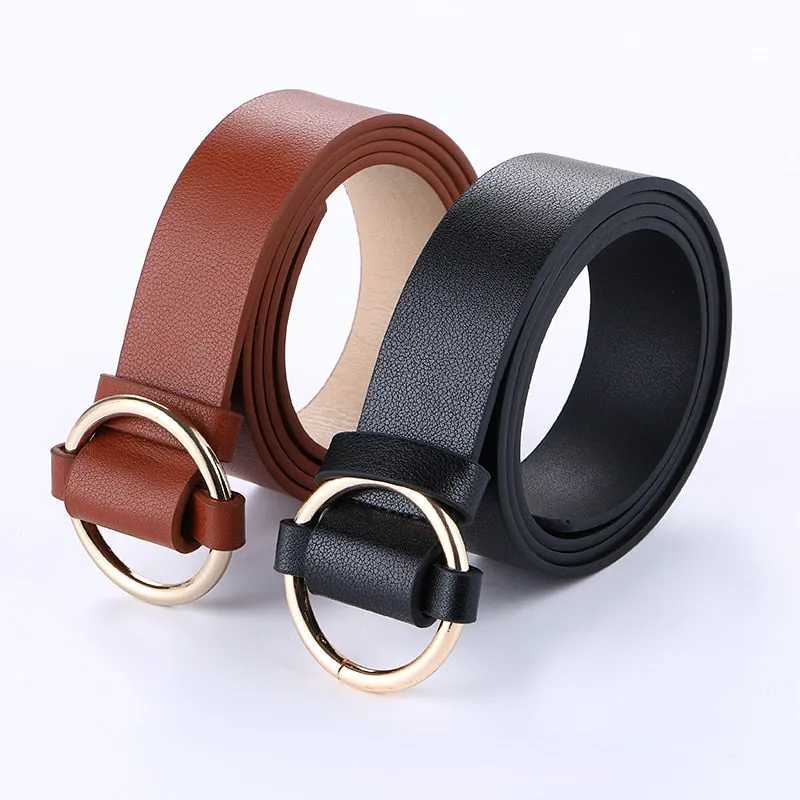Fashion Simple Circle Pin Gold Buckles Wild  Belt  for women