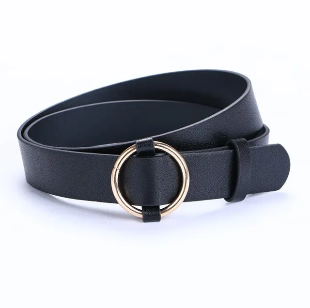 Fashion Simple Circle Pin Gold Buckles Wild  Belt  for women