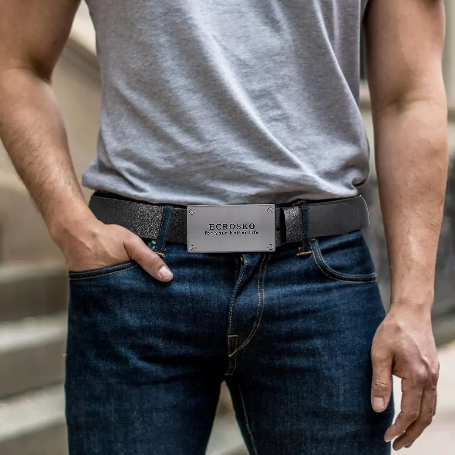Genuine Leather Dress Belts For Men, Men Belts for Jeans Casual Dress Work Business with Metal Buckle