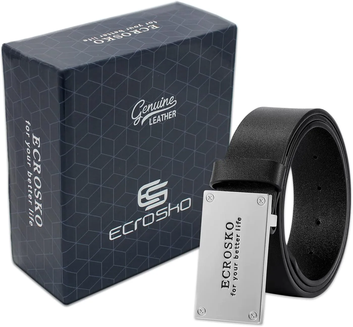 Genuine Leather Dress Belts For Men, Men Belts for Jeans Casual Dress Work Business with Metal Buckle