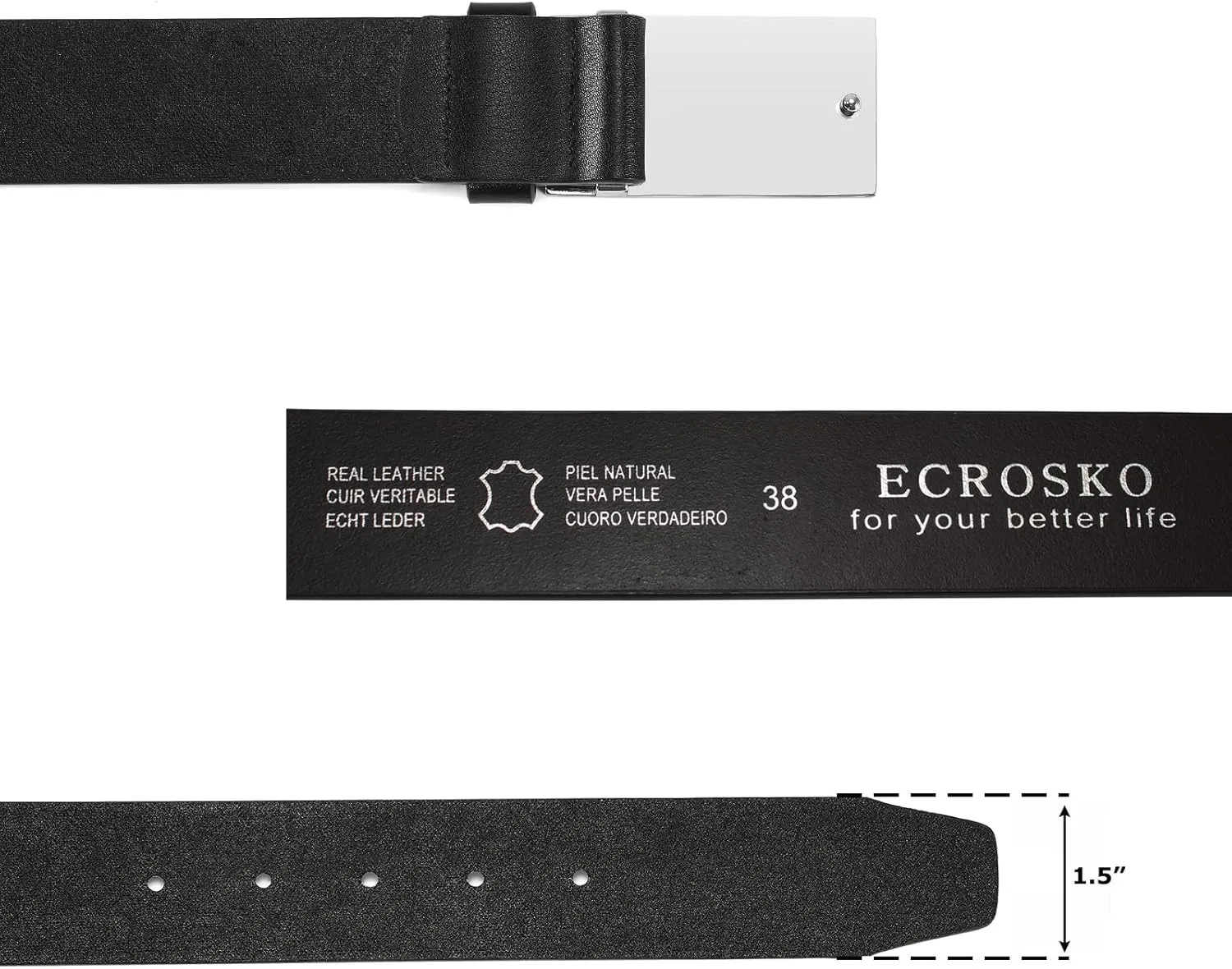 Genuine Leather Dress Belts For Men, Men Belts for Jeans Casual Dress Work Business with Metal Buckle