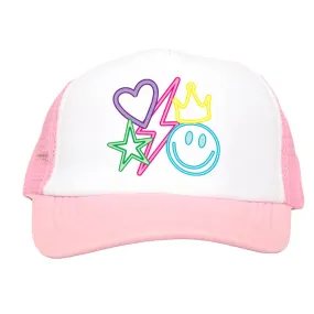 Happy Neon Rhinestone Trucker Cap Youth on Light Pink