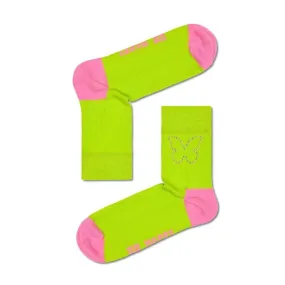Happy Socks: 1/2 Crew Butterfly Rhinestone Yellow SM