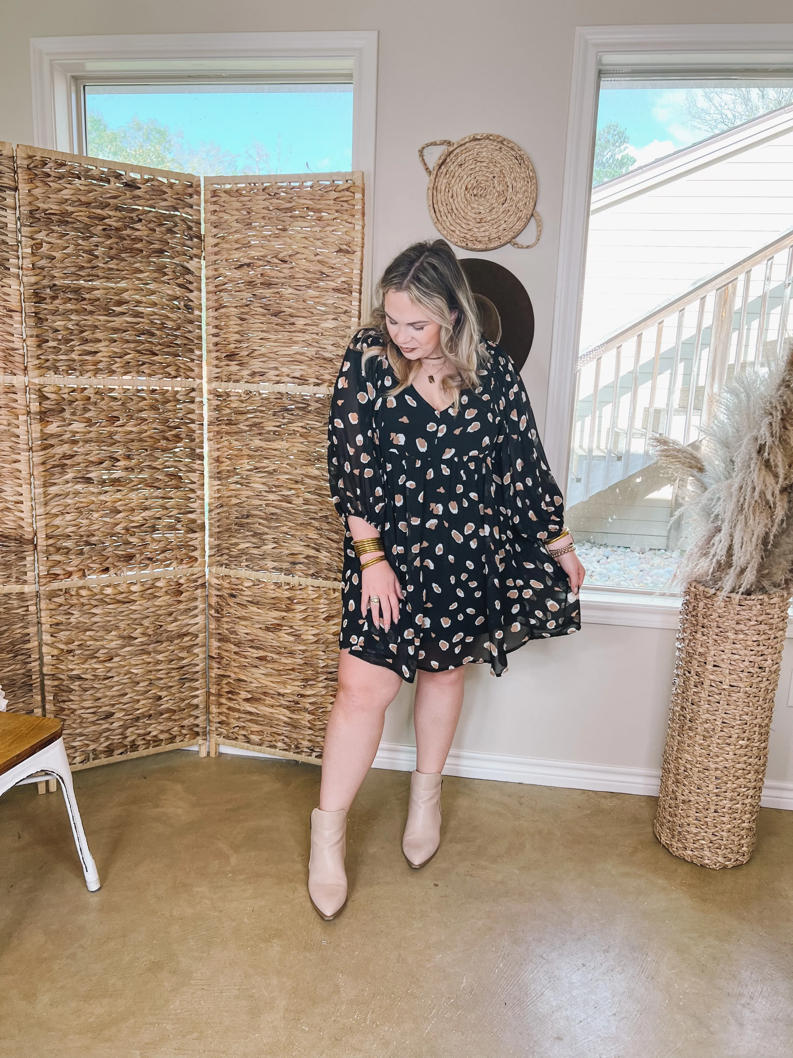 Highlight This Taupe and Ivory Dotted Dress in Black
