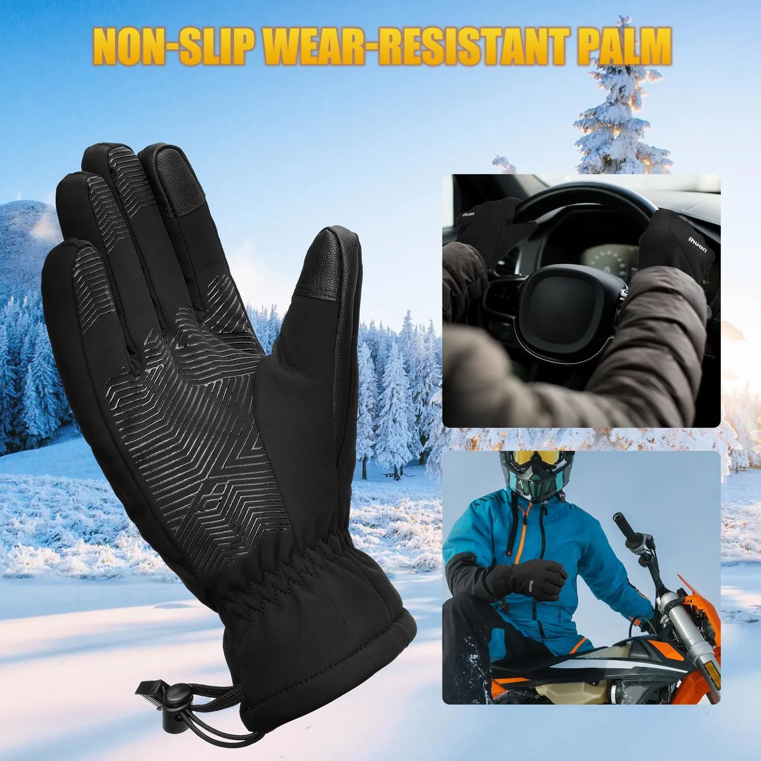 ihuan Winter Waterproof Gloves Women Men Ski Snow-Cold Weather Warm Thermal Touch Screen, Driving Hiking Motorcycle Cycling