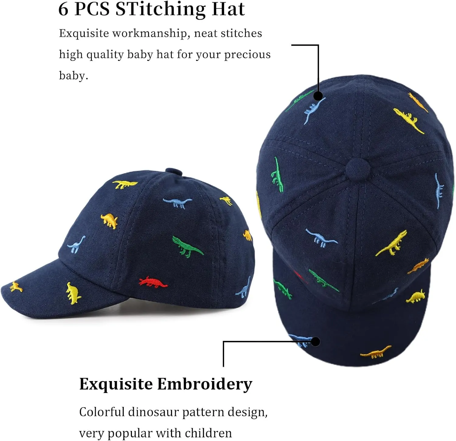 JANGANNSA Dinosaur Boys Girls Caps Embroidery Baby Baseball Caps Cotton Infant Toddler Kids Hat Spring Summer Autumn