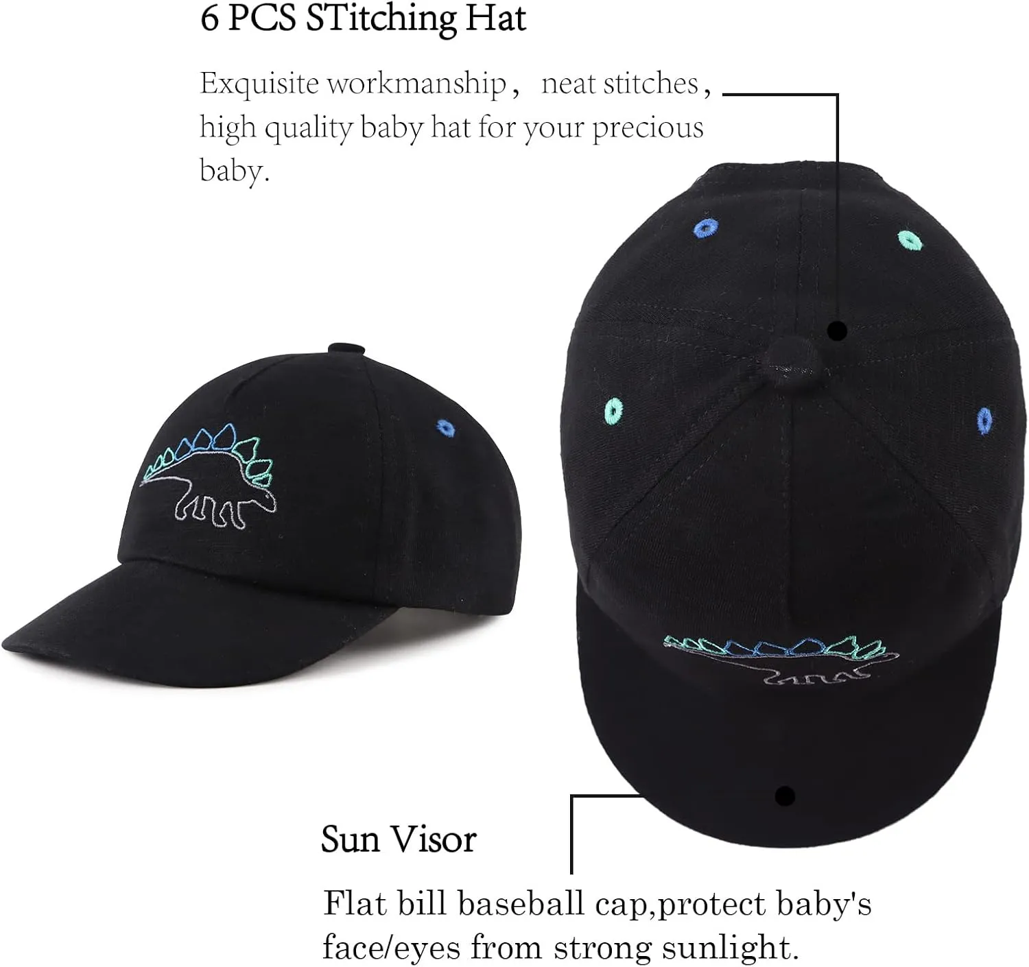JANGANNSA Dinosaur Boys Girls Caps Embroidery Baby Baseball Caps Cotton Infant Toddler Kids Hat Spring Summer Autumn