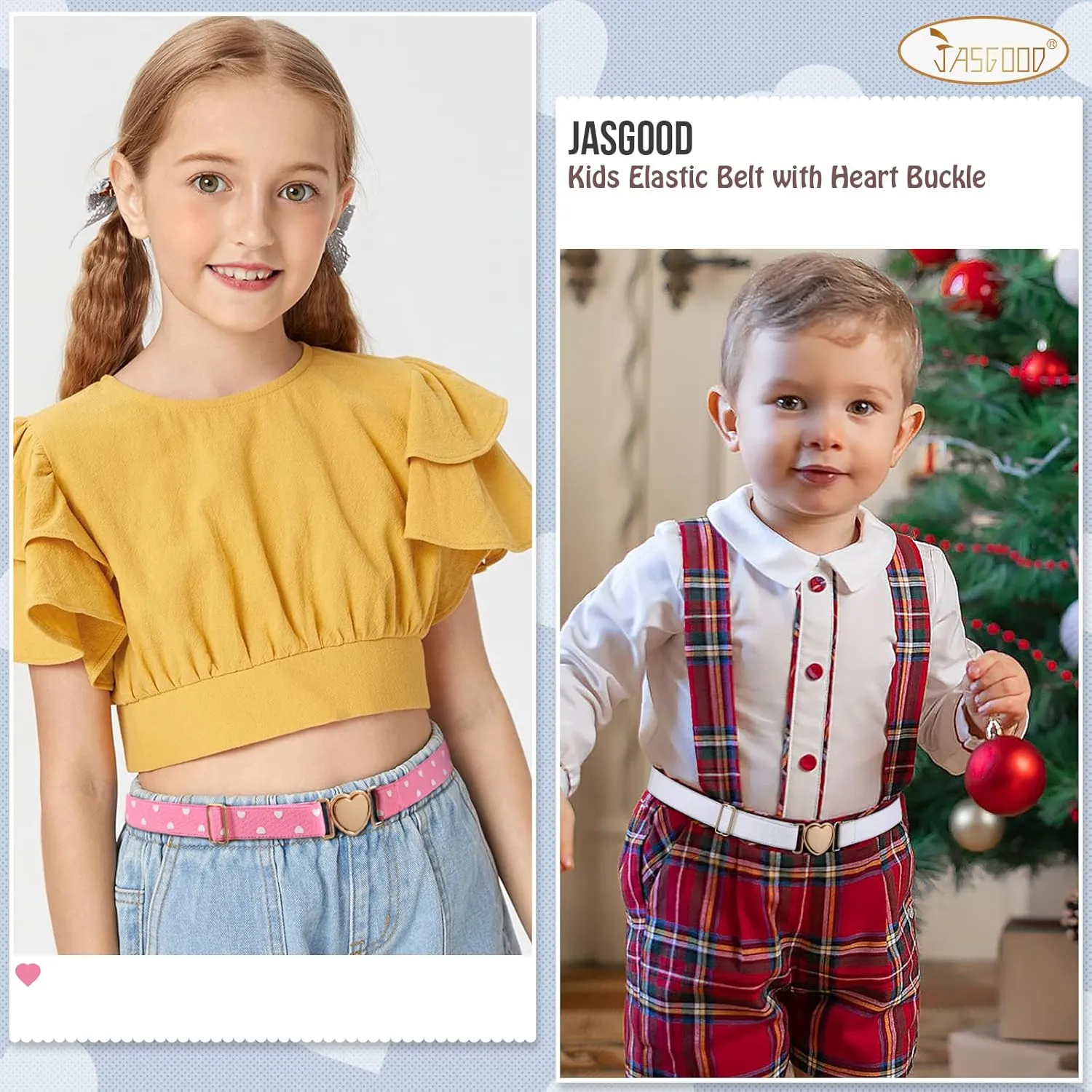 JASGOOD Elastic Belts for Toddler Kids Adjustable Boys Girls Teens Stretch Belts with Heart Buckle for Back to School