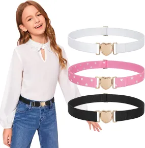 JASGOOD Elastic Belts for Toddler Kids Adjustable Boys Girls Teens Stretch Belts with Heart Buckle for Back to School