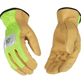Kinco 908 High-Vis Nylon Fabric Mesh Back Golden Grain Pigskin Palm Gloves (One Dozen)