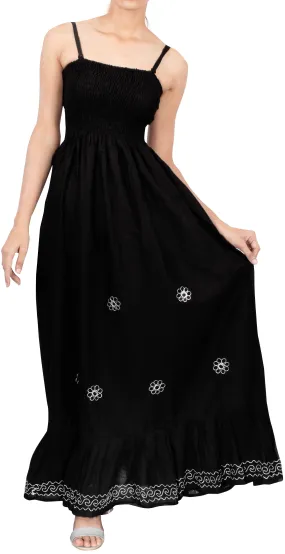 LA LEELA Long Maxi Embroidery Strappy Tube Dress For Women Everyday Casual Vacation Outfit Ladies