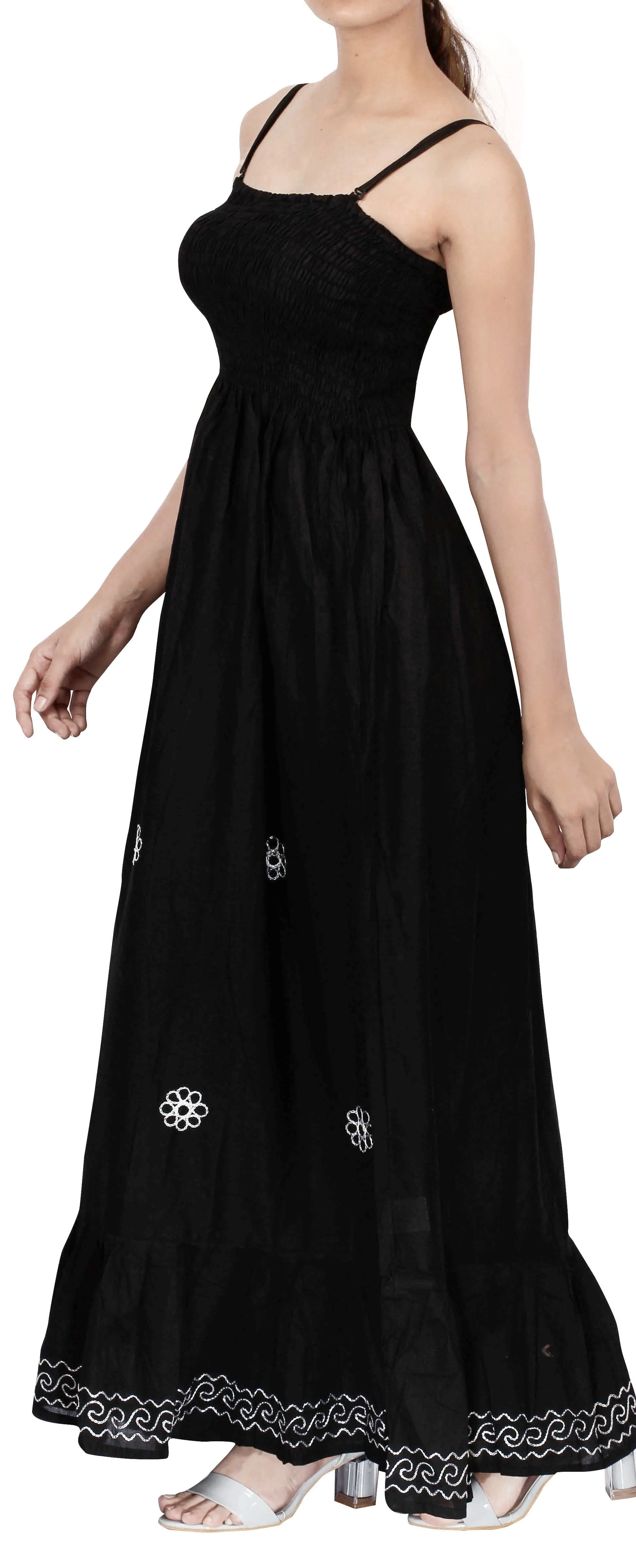 LA LEELA Long Maxi Embroidery Strappy Tube Dress For Women Everyday Casual Vacation Outfit Ladies