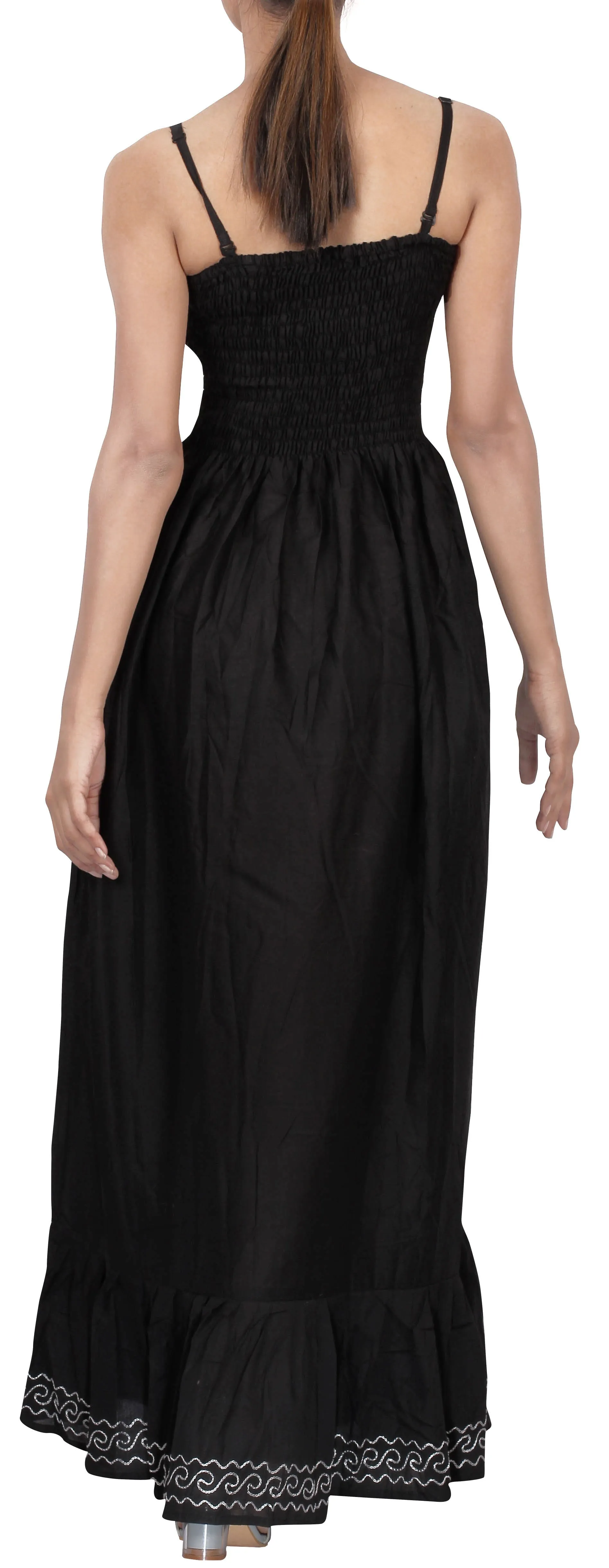 LA LEELA Long Maxi Embroidery Strappy Tube Dress For Women Everyday Casual Vacation Outfit Ladies