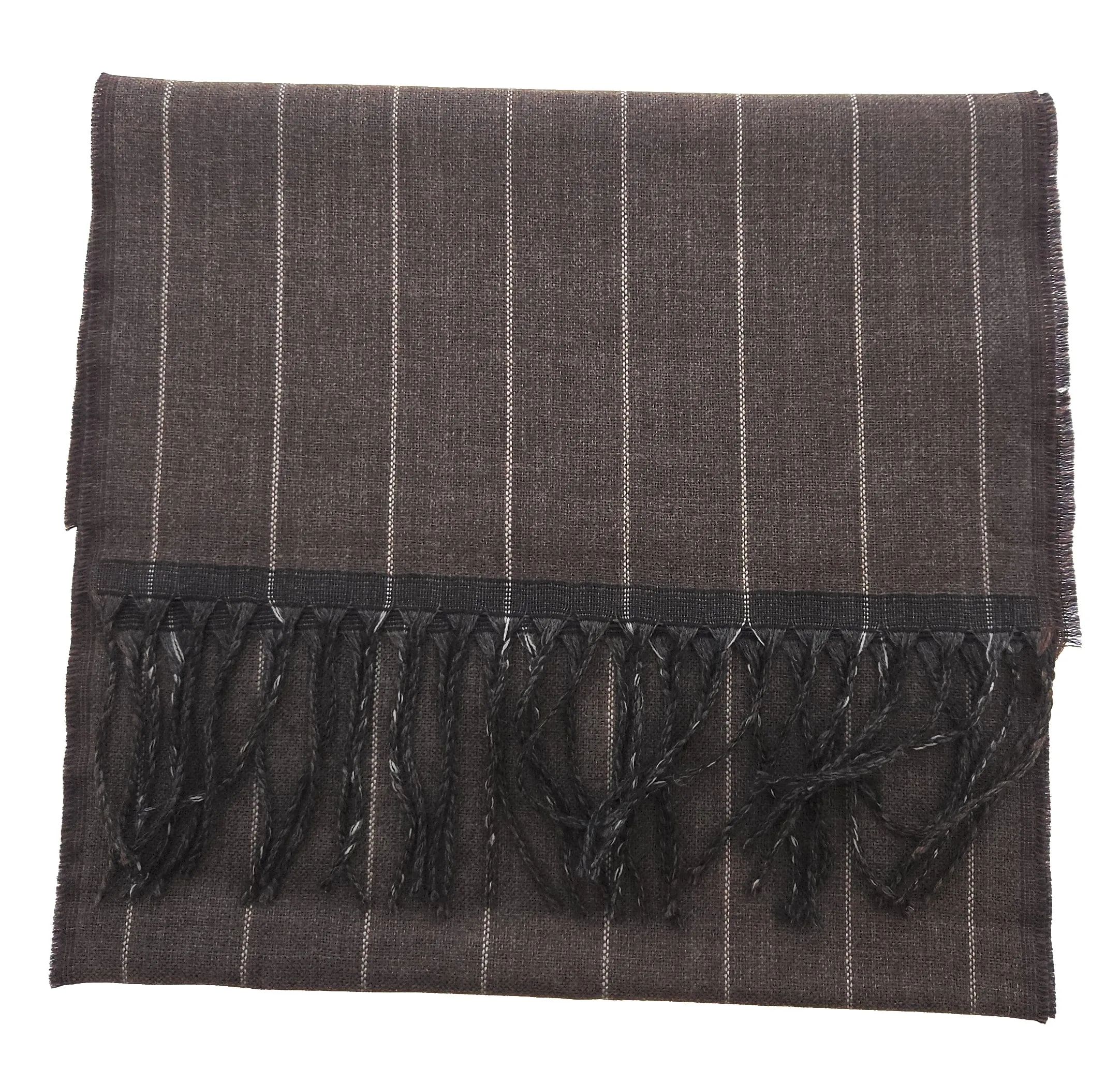 Lanvin Pure Wool Scarf – Brown Pinstripe, Lightweight Fringed Design