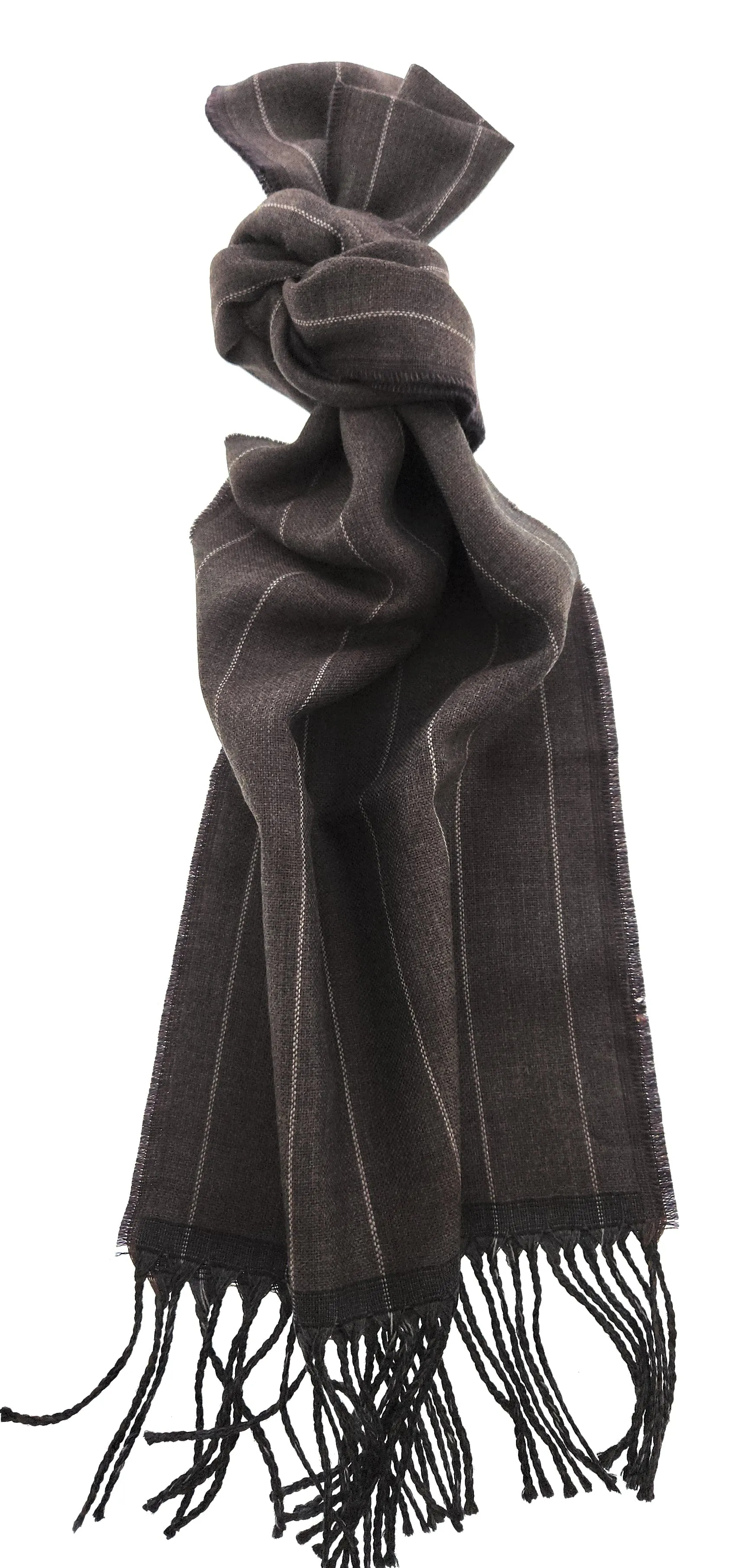 Lanvin Pure Wool Scarf – Brown Pinstripe, Lightweight Fringed Design