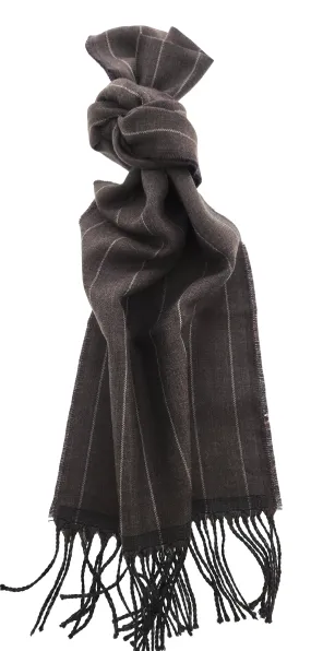 Lanvin Pure Wool Scarf – Brown Pinstripe, Lightweight Fringed Design