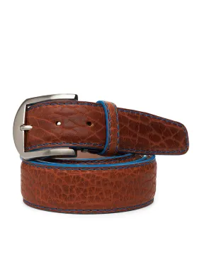 LEN Belts American Bison Belt in Cognac with Denim Edge & Stitching