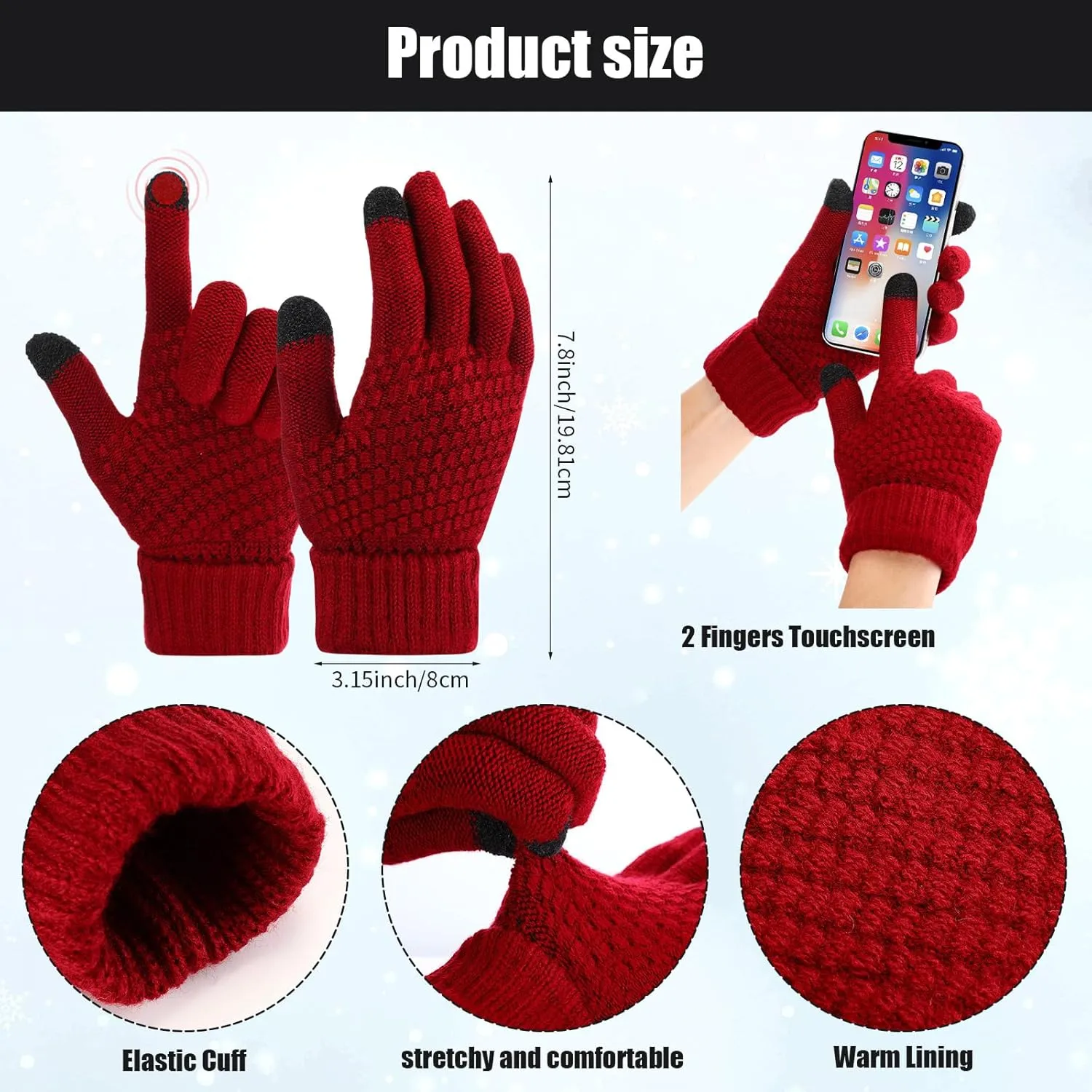 Liitrsh 6 Pcs Winter Beanie Hat Scarf Touchscreen Gloves Ear Warmer Socks Facemask Set for Women Men