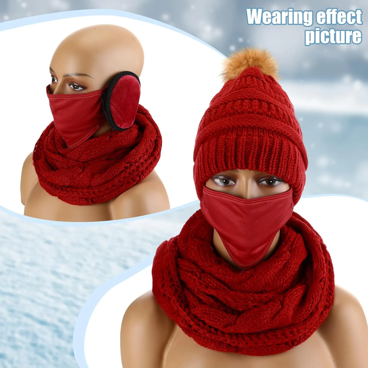 Liitrsh 6 Pcs Winter Beanie Hat Scarf Touchscreen Gloves Ear Warmer Socks Facemask Set for Women Men